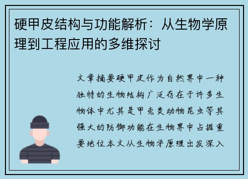 硬甲皮结构与功能解析：从生物学原理到工程应用的多维探讨
